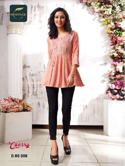 Heritage-cherry-rayon-slub-sequence-embroidery-work- Designer-short-kurti-006